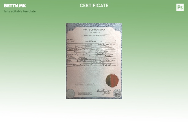 модерен стил, шаблон за извод од матична книга на родените во државата Монтана в